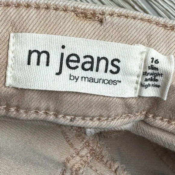 m jeans by maurices tan Slim Straight Ankle High Rise Jeans 16 khaki cropped EUC - Picture 5 of 10